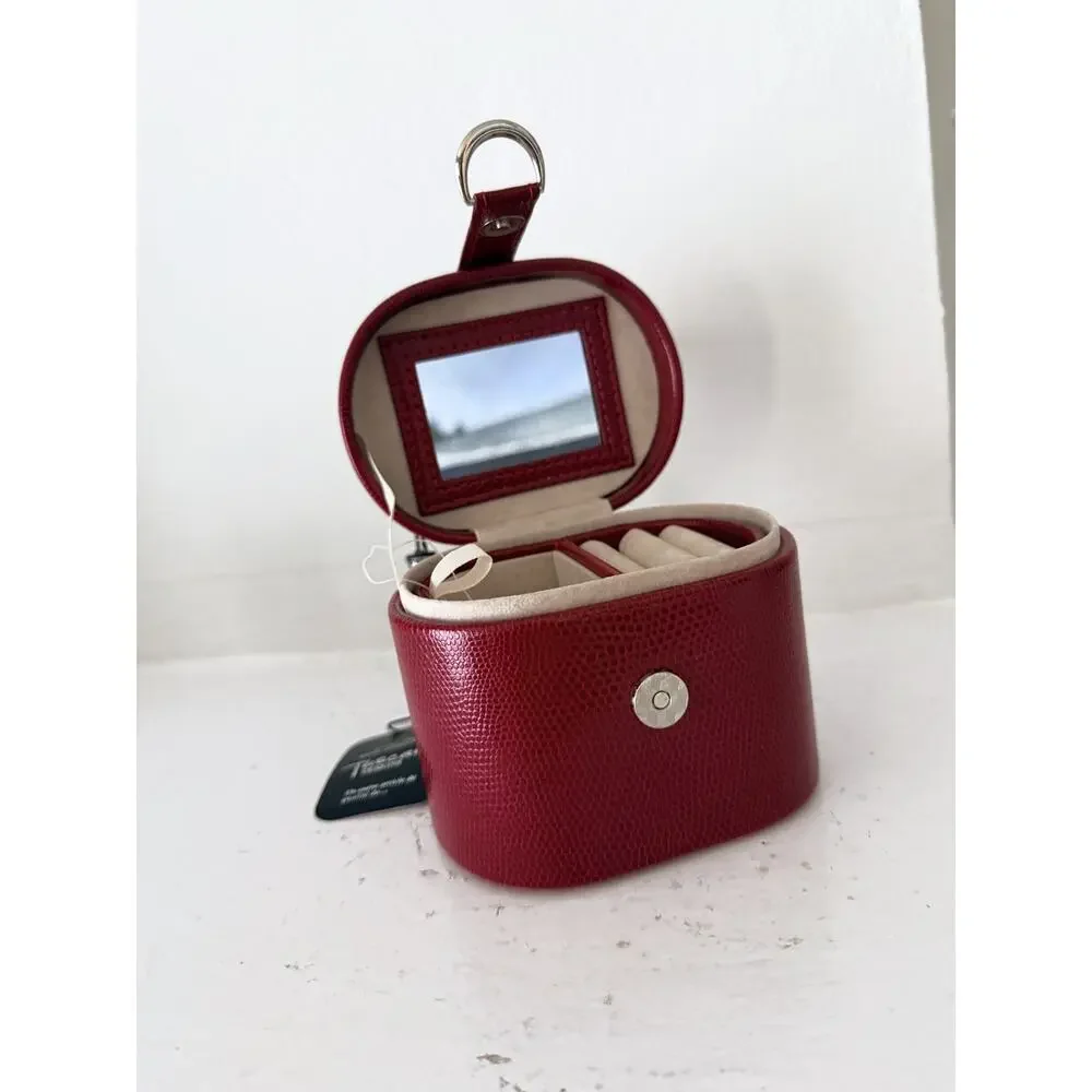 Tuscan Designs Red Leather Jewelry Travel Case Oval Trinket Box NWT with Tag